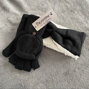 BearPaw | Black Sherpa Headband and Gloves Set